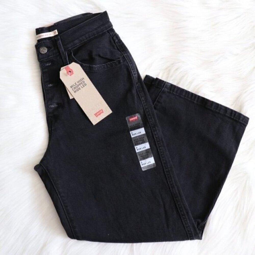 NEW Levi's Black Mile High Wide Leg Cropped Jeans Size 25 - Picture 2 of 7